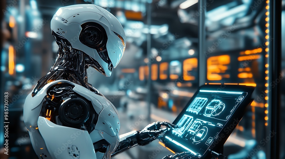 Staging Animation Robot 4D animated robot assembling parts in a futuristic factory, with ...