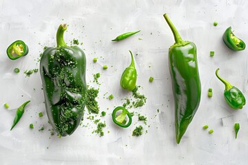 Wall Mural - A fresh Green pepper and Green pepper Power isolated on white