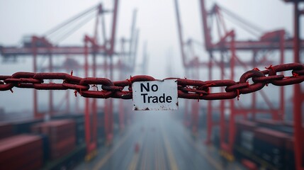 Poster - Cranes unable to load cargo onto ships, surrounded by 
