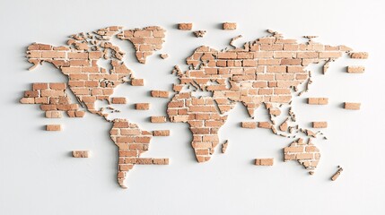 Poster - A world map divided by tall brick walls, preventing goods from flowing between nations, trade wall, economic protectionism