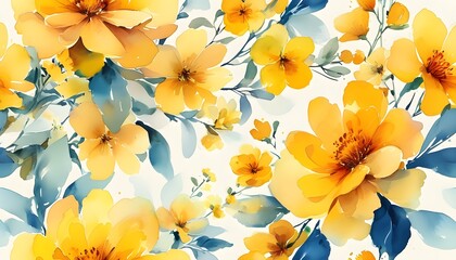 Wall Mural - Charming Watercolor Floral Pattern with Playful Arrangement and Gentle Color Gradients for Stylish Prints and Wallpapers