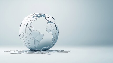 Poster - A cracked globe with trading routes broken, symbolizing a disrupted global economy, broken trade links, international conflict