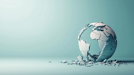 Poster - A cracked globe with trading routes broken, symbolizing a disrupted global economy, broken trade links, international conflict