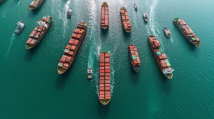Poster - Cargo ships stranded offshore due to new economic sanctions, maritime trade blockage, global shipping restrictions