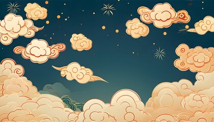 Wall Mural - Festive Illustration of Chinese Traditional Auspicious Clouds as Vibrant Background