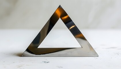 Wall Mural - Mysterious Symmetry of a Polished Metal Triangle on a White Backdrop