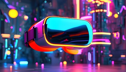 Wall Mural - Vibrant Cartoon VR Glasses and Futuristic 3D Rendering in a Metaverse Concept Background