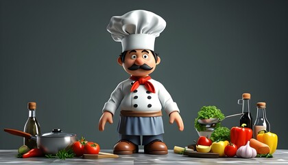 Wall Mural - May Day Chef Character Concept in 3D Rendering