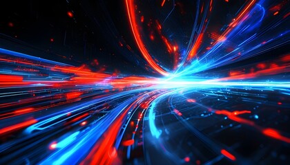 Wall Mural - Futuristic Energy Fusion of Abstract Red and Blue Light on Dark Background