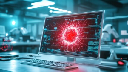 Poster - Futuristic Monitor Displaying Digital Data Visualization
