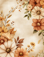 Wall Mural - Watercolor background with autumn flowers. Fall floral texture. Generative AI.