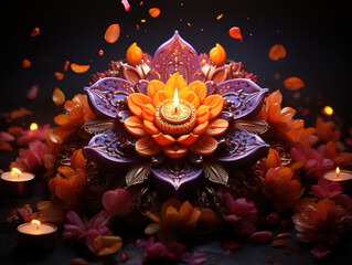 Wall Mural - Happy diwali diya oil lamp festival card.