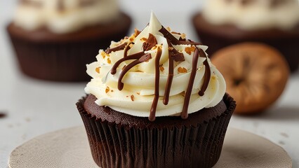 One big Almond Joy Cupcake on isolated white background, Jpeg file