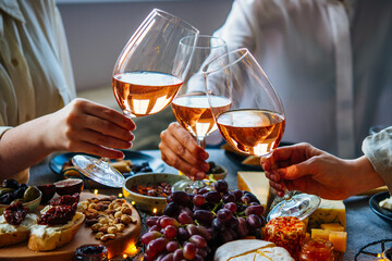 Glasses of rose wine seen during a friendly party of a celebration.