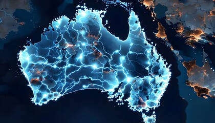 Wall Mural - Glowing Blue Plexus Network Mapping of Australia in Abstract Design