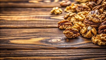 Aufkleber - Close-up of a natural walnut wood table texture background with rich grains and warm hues