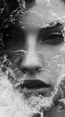 Canvas Print - Woman's Face Emerges from Water Splash: A Monochromatic Portrait