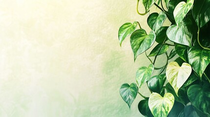 Green and white heart-shaped leaves on a vine against a light green blurred background.