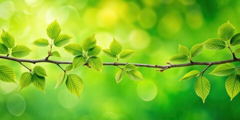 Aufkleber - Close-up of a textured tree branch with green leaves in the background