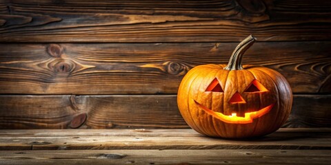 Poster - Jack o lanterns halloween pumpkin face on wooden background
