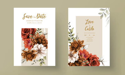 Canvas Print - beautiful autumn floral frame wedding invitation card template