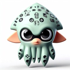 Wall Mural - Animated character 3D image of a squid face portrait