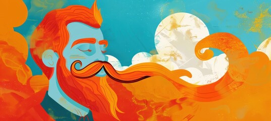 Whimsical Mustache Grooming Cartoon Banner Ad - Fun, Energetic Design for Posters and Cards