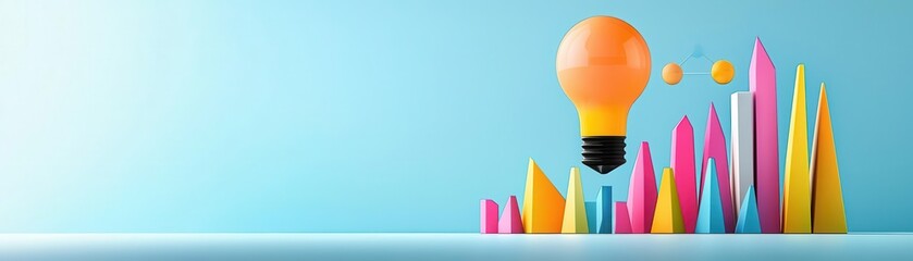 Innovation breakthroughs flat design side view research and development 3D render colored pastel