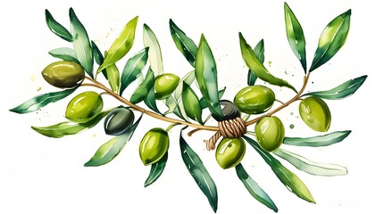 Wall Mural - Watercolor Olive Branch Illustration with Rope Border Symbolizing Peace and Abundance