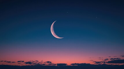 Poster - crescent moon at dusk with silhouette background