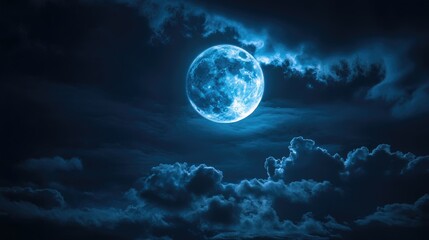 Wall Mural - mysterious full moon in a dark sky with clouds