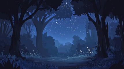 Wall Mural - midnight background in a dark forest