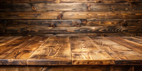 Poster - Rustic wood table plank board background with natural texture and grain