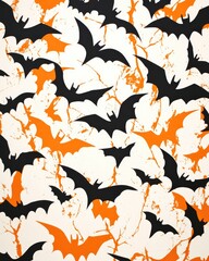 Halloween design with bats on orange and white backdrop