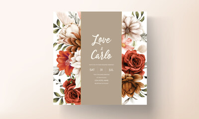 Wall Mural - beautiful autumn floral frame wedding invitation card template