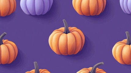 Poster - Purple pumpkin pattern on purple background minimalist design