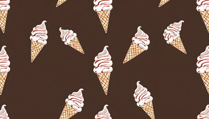 Wall Mural - Ice cream cone repeating pattern isolated with white highlights, png