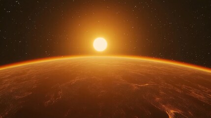 Wall Mural - sunrise from space with stars and the sun in a 3d cartoon rendering