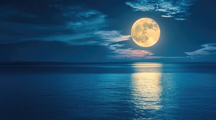 Wall Mural - serene full moon reflecting on water at night
