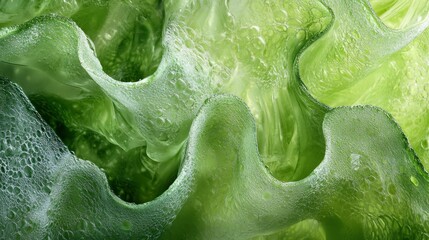 Canvas Print - Close-up of Green, Wavy, Textured Material with Air Bubbles