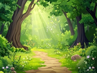 Wall Mural - forest landscape with trees and nature elements