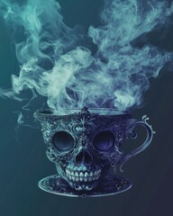 Wall Mural - Halloween party invitation with decorative skull cup and smoke illustration