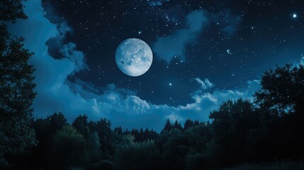 Wall Mural - ethereal night sky with moonlit ambiance