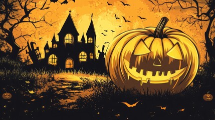 Poster - Halloween Pumpkin Scary Vector Party