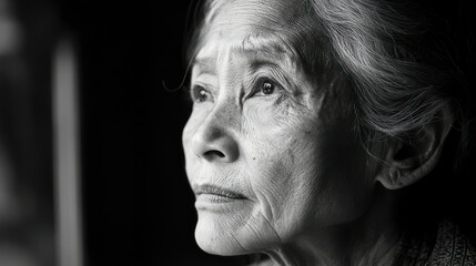 Sticker - Close-up Portrait of an Elderly Woman Looking Upward