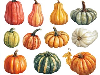 Colorful Collection of Decorative Pumpkins and Squash