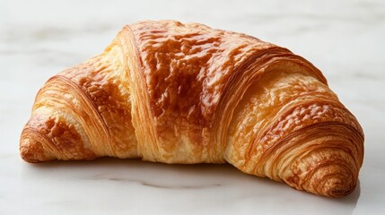 Poster - A Single Golden Brown Croissant on a Marble Surface