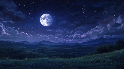 Wall Mural - nighttime landscape with full moon