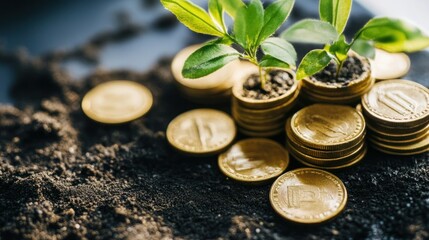 Poster - Gold Coins and Growing Plants in Soil