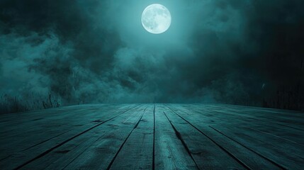 Poster - spooky wooden floor background with moonlight